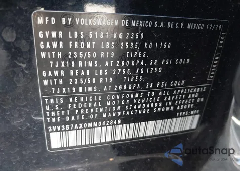 2021 Volkswagen Tiguan 2.0T Se/2.0T Se R-Line Black/2.0T Sel from USA, damaged, VIN 3VV3B7AX0MM042846